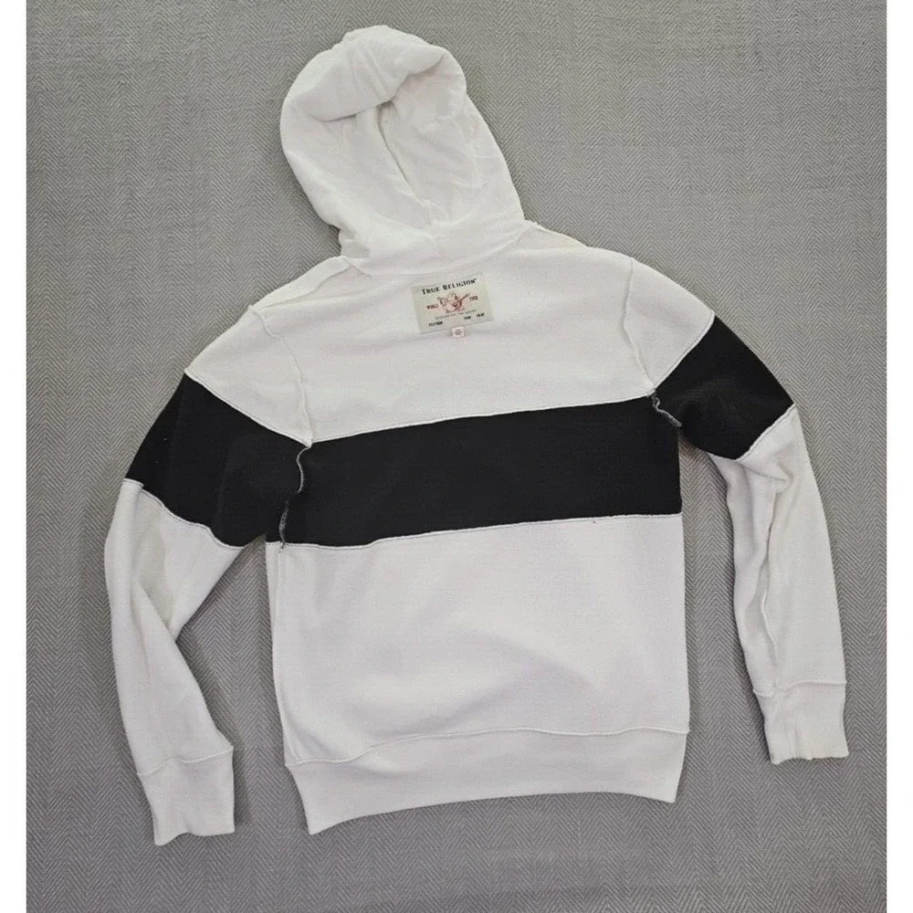 True Religion Men's Pullover Colorblock Hoodie Sweatshirt White‎ Black 103140 LG
